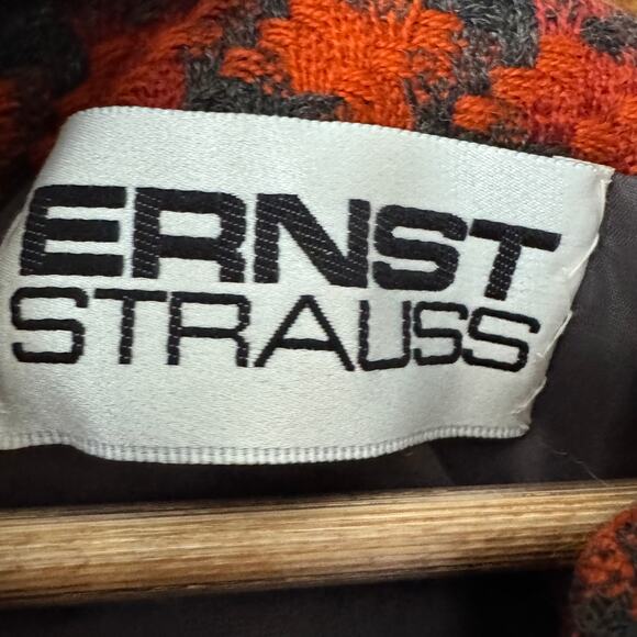 Vtg‎ Ernst Strauss Blazer Womens 14 Gray Orange Tweed Open Front Academia Office - Picture 4 of 11